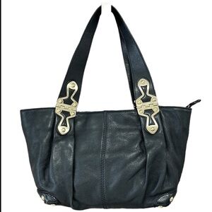 MICHAEL KORS Joplin Purse Black Leather Brushed Gold Metal Shoulder Bag